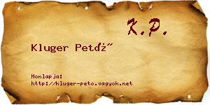 Kluger Pető névjegykártya